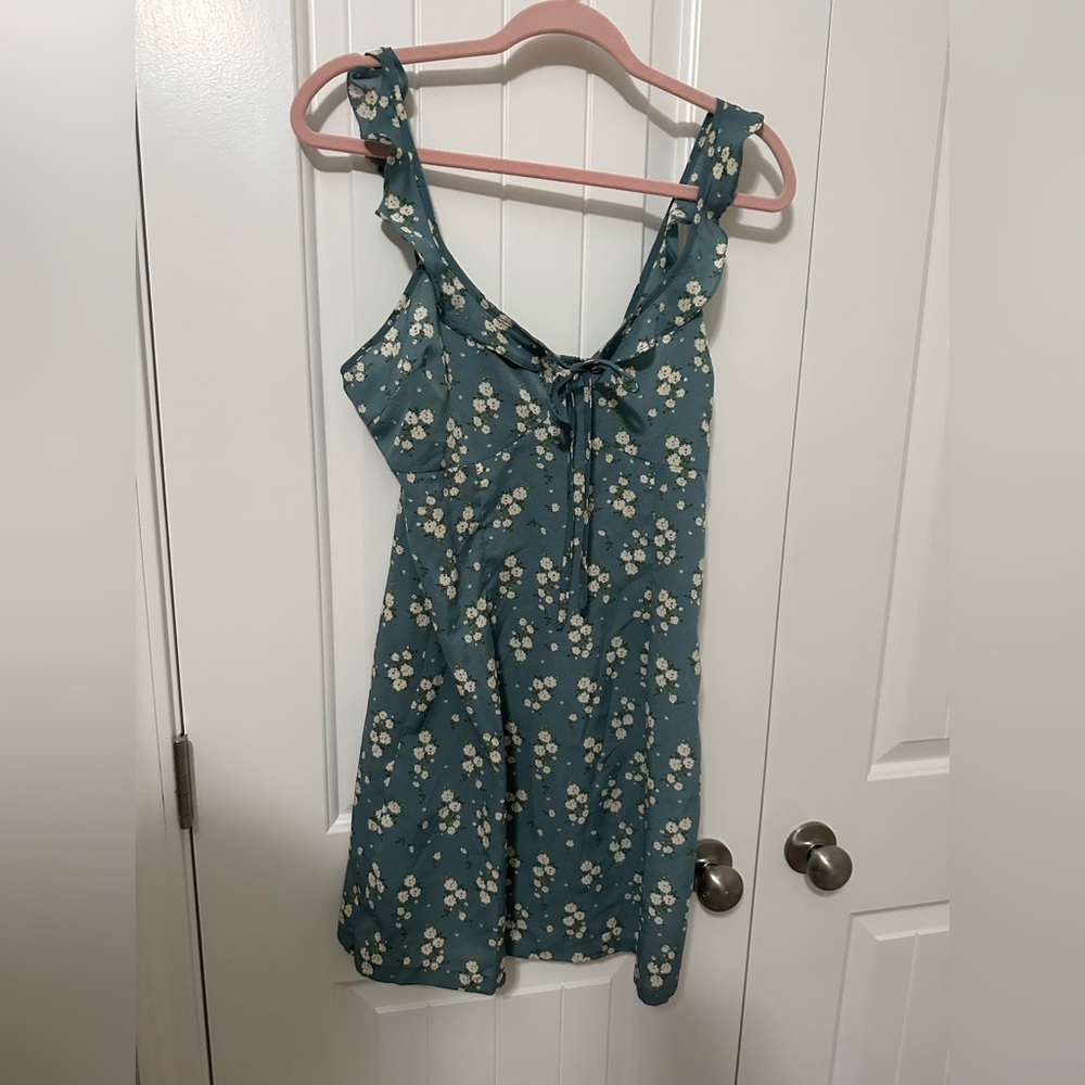 Nasty Gal Blue Floral Tie-Front Dress
